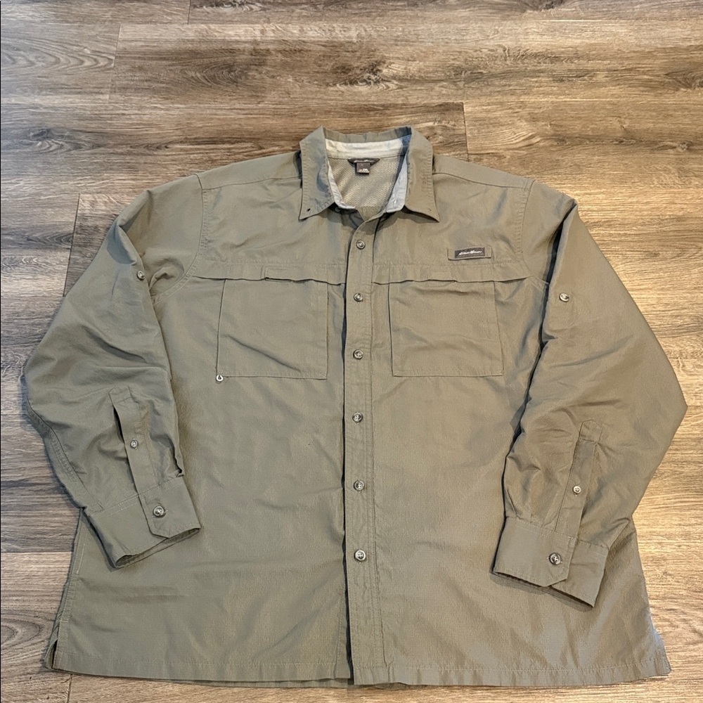 Eddie Bauer Mens Green Long Sleeve Lightweight Guide Shirt Size 2XL